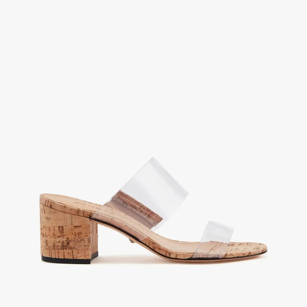 SCHUTZ Clear PVC Cork Block Heel Slide Sandals